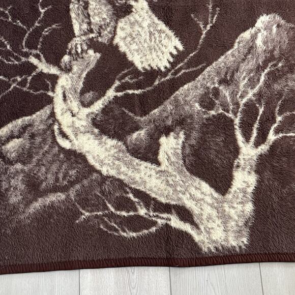 Vtg Eagle Branch Nature Blanket Reversible Brown Cream 62x46 Heavy 80s 90s VG - Picture 3 of 6